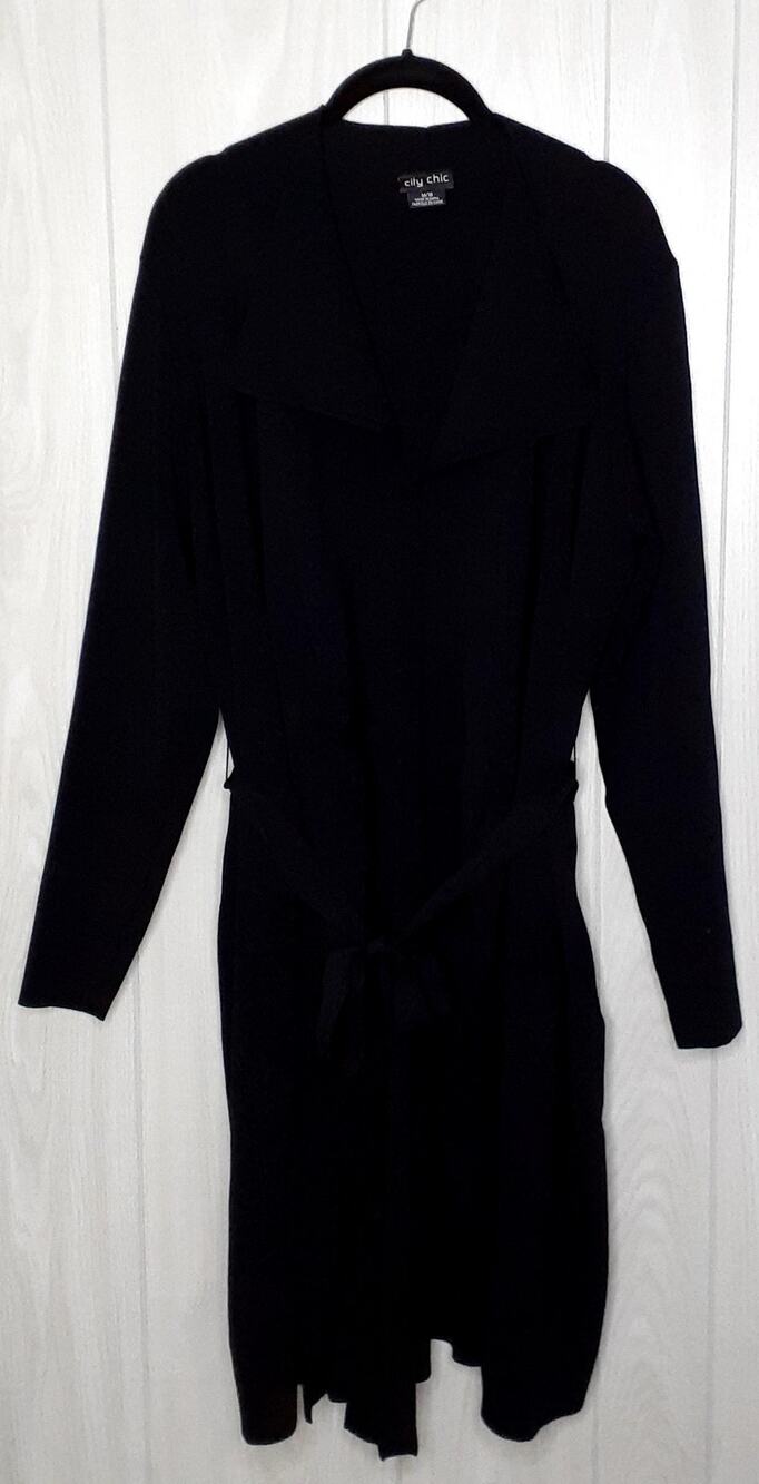 City Chic Black Cardigan Belted Long Sweater Size 18 Pockets